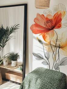 1 Peça Adesivo de Parede de Arte Floral Minimalista com Autoadesivo, Decoração de Parede de Quarto/Sala de Estar com Gradiente Laranja-Amarelo, Adesivo Removível - Multicolorido - Visão 7