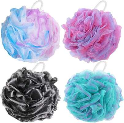 BTYMS 4 Pieces Shower Loofahs Exfoliating Sponge Body Scrubber 75g_pc Bath Puffs Shower Scrunchies Bathing Sponges For Women And Men