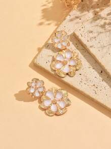 1 Paar elegante Öltropfen Blumen Ohrringe, zarte retro farbige Schmuckohrringe, modische Legierung Blumen Ohrringe für Frauen, geeignet für den täglichen Gebrauch - Verschiedenfarbig - Übersicht 3