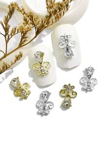 10pcs Delicate Hollow Out Rhinestone Nail Art Decorations, 3D Metal Crystal Water Drop Sparkling Versatile Gold & Silver Nail Jewelry DIY Accessories For Girls And Women Nails Nail Supplies - Multicolor - View 2