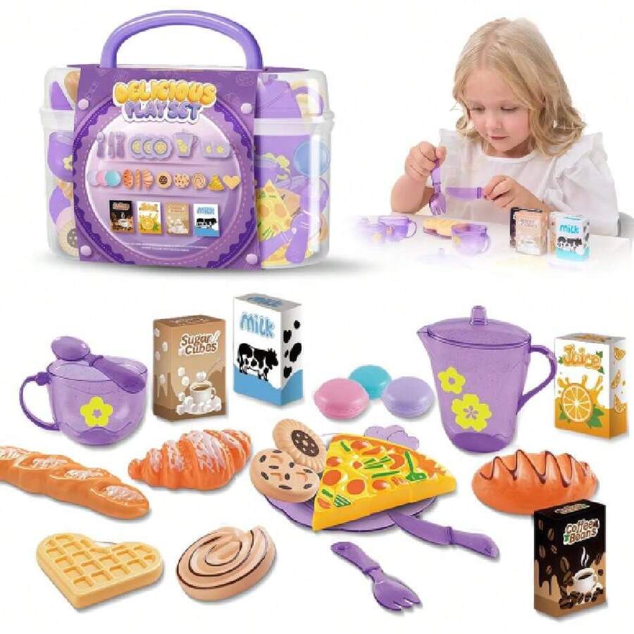 Juegos de Te para Niñas,25pcs Juguetes de Fiestas de Té Para Niñas,Simulación de Cocina Juguete con Postre,Juego de Te, Vajilla y Estuche de Transporte,Juego de Té de Plástico,Regalos para Niños de 3+,37057162 - Camel - Ver 1