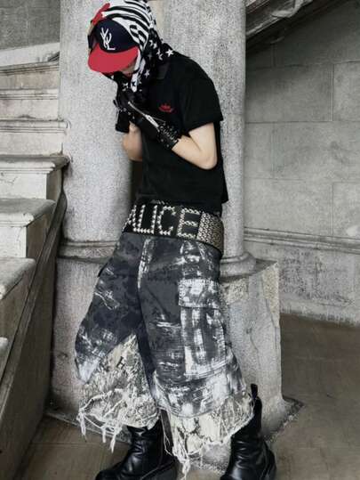 1pc Geometric Pattern Retro Casual PU Leather Rivet Whole Black Extra Wide Belt, Unisex, Suitable For Y2K, Punk, Rock, Street Style, Jeans, Pants, Valentine's Day, Halloween