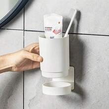 1个壁挂式塑料牙刷架，无需钻孔即可存放牙刷和杯子，适用于存放牙刷、杯子、学习用品和浴室用品。 - 彩色 - 查看 4