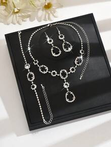 1 Set Crystal Jewelry Set - Teardrop + Cluster Style, Copper Material With Shiny Rhinestones, Suitable For Banquets & Celebrations, Excellent Valentine's Day Gift - Black and White - View 2