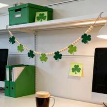 St. Patrick's Day Wooden Beads Garland With Clover Charms, Irish-Themed Shamrock Beaded Tiered Tray Decor, Rustic Farmhouse Banner For March Celebration, Shelf Display, Fireplace, Wall Decor - 淺綠色 - 查看 4