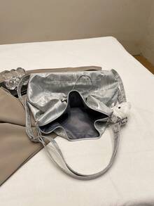 Mochila de gran capacidad para mujer, nuevo diseño, nicho, para ir al trabajo, bolso de hombro, bolso cruzado - Plateado - Ver 4
