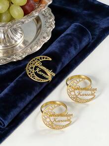 6/12pcs Gold Star & Moon Napkin Rings, Suitable For Ramadan Room Decor, Tabletop Decor, Home Decor, Ideal For Party, Birthday, Wedding, Dinner Buffet Elegant Minimalist Decoration - Multicolor - View 5