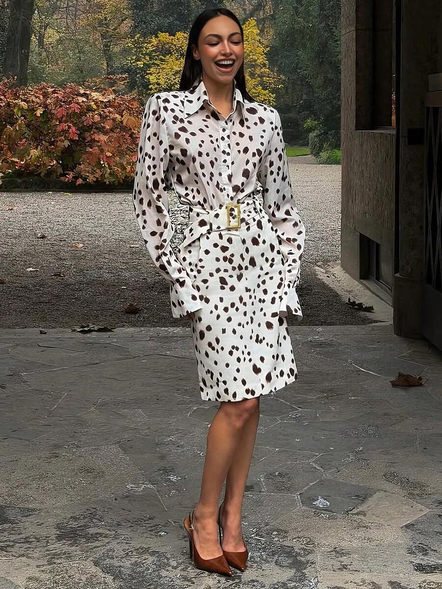 Bộ 2 món áo sơ mi + chân váy họa tiết da báo thanh lịch dành cho nữ - Nhiều màu - Xem 1