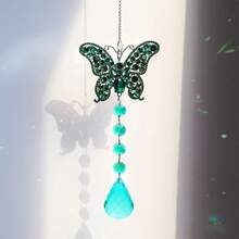 Butterfly Sun Catcher With Crystals Hanging Decorations For Window Wall Home Outside Garden - 藍色 - 查看 3