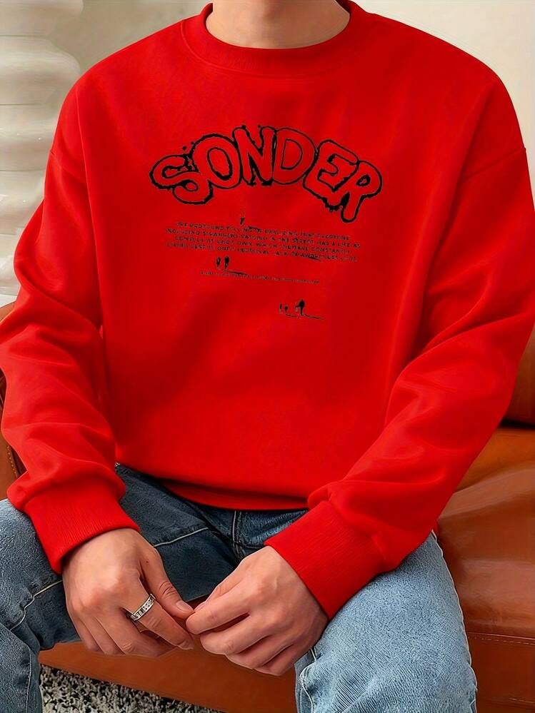 280g Sudadera de Manga Larga con Cuello Redondo para Hombre, Top para Hombre, Adecuada para Uso Diario y Actividades de Golf, Producto Asequible para Hombre, Sudadera Multicolor, Blanca, Roja, Azul, Gris, Albaricoque, Adecuada para las Estaciones de Primavera y Otoño - Rojo - Añade 1