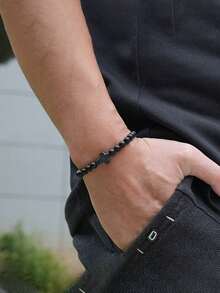 1件极简十字手链 波西米亚风绿松石十字友谊手链 度假配饰 - 6mm串珠手串 - 查看 11