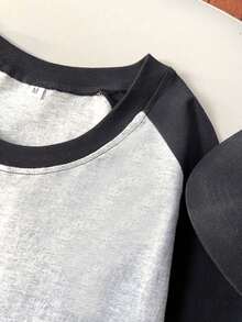 Dog & Slogan Graphic Raglan Sleeve Tee Casual Summer - Black and Gray - View 3