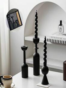 3/1 Set Black Candle Holders, 1 Set Vintage Candle Holders, 1 Set French Vintage Aromatherapy Tall Candle Holders, High-End Home Black Candle Holders, Wall Niche Candle Holders, Suitable For Party And Wedding Table Decor, Holiday Decor, Autumn, Holiday, Winter, Room Decor, Home Decor, Birthday, Graduation Ceremony And Other Occasions - Black - View 5