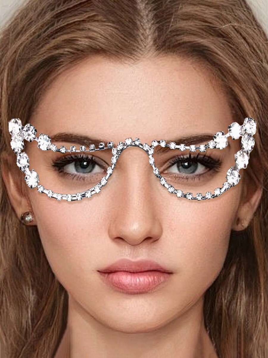 1pc Fashionable Rhinestone Eyeglasses Frame, Elegant Party Accessory Eyewear, Valentine's Day Gift