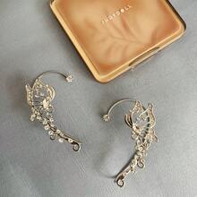 1 Pair Of Butterfly Ear Hooks For Women, Niche Non-Pierced Ear Bone Clips, Versatile Diamond-Encrusted Elf Ear Hooks - Silver - View 8