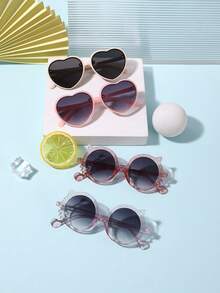 1set 4pcs Kids 3-8Y Polycarbonate Heart-Shaped Frame Cute Retro Fashion Glasses, Daily Travel Holiday Party With Glasses Box - Multicolor - View 6