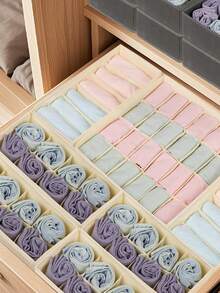 Bộ 1/3 hộp chia ngăn kéo, giỏ đựng đồ gấp gọn và hộp vải đựng đồ trong tủ quần áo, dùng để đựng quần áo, đồ lót, áo ngực, cà vạt, phụ kiện, tất. - Màu be - Xem 5