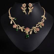 1 Set Women's Fashion Jewelry Set | Zirconia Inlaid | Rose | Necklace, Earrings Suitable For Women/Bride/Bridesmaid/Festival/Party/Wedding/Banquet | Gift - Jewelry Set - View 2