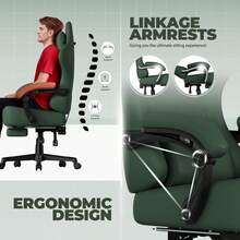 Fabric Gaming Chair, Ergonomic Computer Chair With Footrest And Lumbar Support Height Adjustable Home Office Chair - Green-Faux Leather - 查看 5