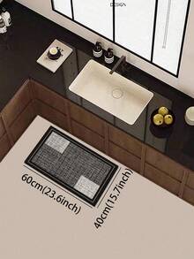 1 Stück Silica Gel Küchenfußmatte, schwarz-weiß strukturiertes geometrisches Blockdesign, dunkelgrauer/schwarzer Untergrund mit feiner Textur, asymmetrisch verteilte hellweiße strukturierte Blöcke, präsentiert einen einfachen industriellen/modernen minimalistischen Stil - Verschiedenfarbig - Übersicht 6