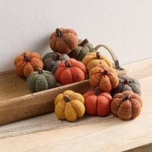 Knit Pumpkins Set Of 5, Fall Favorite, Gifts Women, Autumn Bowl Fillers Fall Farmhouse Tier Tray Decor, Decorative Pumpkins Friend Autumn Set - Spiced Maple Set 12 - View 2