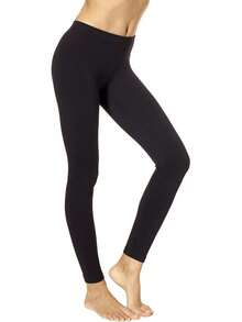 1pc Women Solid Color Skinny Tight Fit Cropped Tights, Cozy - Black - View 6