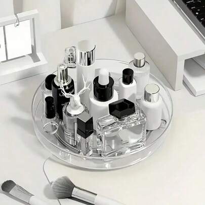 1 darabos, kétrétegű, 360°-ban forgatható kozmetikai tárolóállomás nagy kapacitással, átlátszó, fésülködőasztal-rendező, kozmetikai tárolás, ékszerrendező, ékszertároló