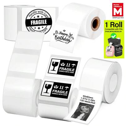  1 Roll, Marklife Label Maker Paper, Original Self-Adhesive Thermal Labels, Compatible With P50/D100/ Phonemo M110/M220/M221, 1.96''x1.96''(50x50mm), Square Stickiness Stickers Multi-Purpose,White,180 Label/Roll For Clothing, Ingredient, Logo, Barcode, Address, Glass Jar, Candle