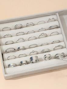 30pcs/Set Bohemian Geometric Pattern Knuckle Rings Set, Women's Finger Rings, Fashion Party Jewelry Accessories