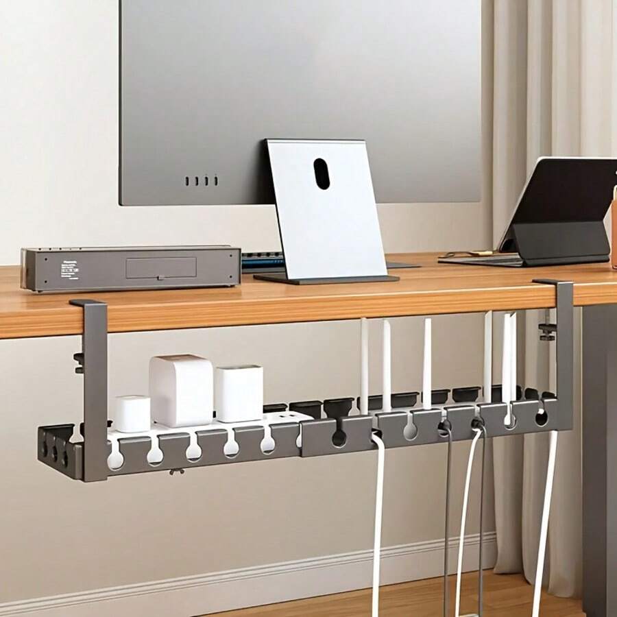 Khay quản lý dây cáp điều chỉnh được đặt dưới bàn làm việc, giá đỡ ổ cắm điện, bộ sắp xếp dây cáp, kênh dẫn cáp ẩn, bộ sắp xếp dây cáp bàn làm việc, giá đỡ cáp bộ định tuyến và dữ liệu, hộp quản lý cáp, dùng cho nhà, văn phòng, phòng ngủ, phòng khách, màu đen.