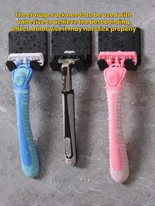 2pcs No-Drill Razor Holder, Wall-Mounted With Hooks For Power Cord, Plug, Clothes, Bags Storage, Bathroom/Dorm Shaver Rack, Convenient Storage (Random Color) - Multicolor - View 2