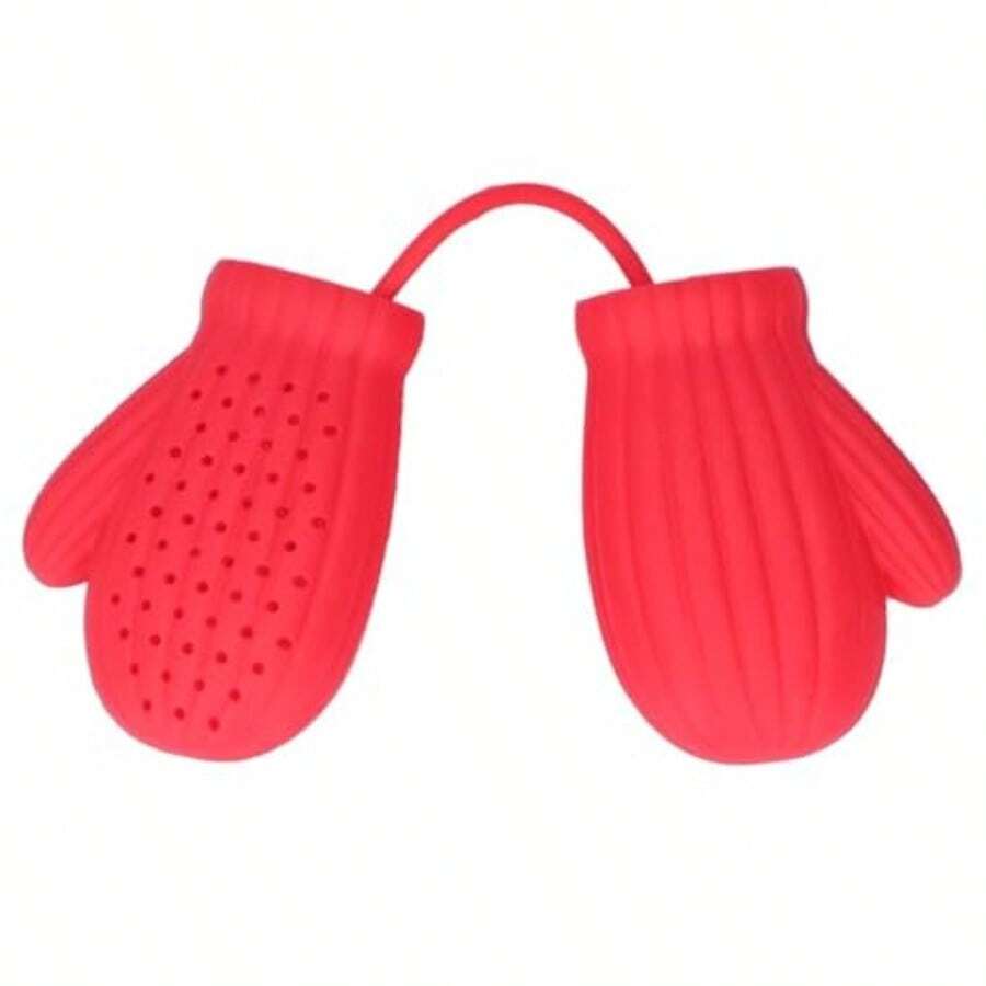 Infusor de Té de Silicona en Forma de Guantes Colador Infusor para Té Suelto Reutilizable Resistente al Calor Ideal para Hogar Cocina u Oficina - Rojo - Ver 1