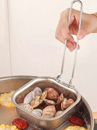 1 pieza Espumadera de acero inoxidable con gancho para olla caliente, escurridor de fideos y pasta, cesta para freír para olla caliente y fritura profunda