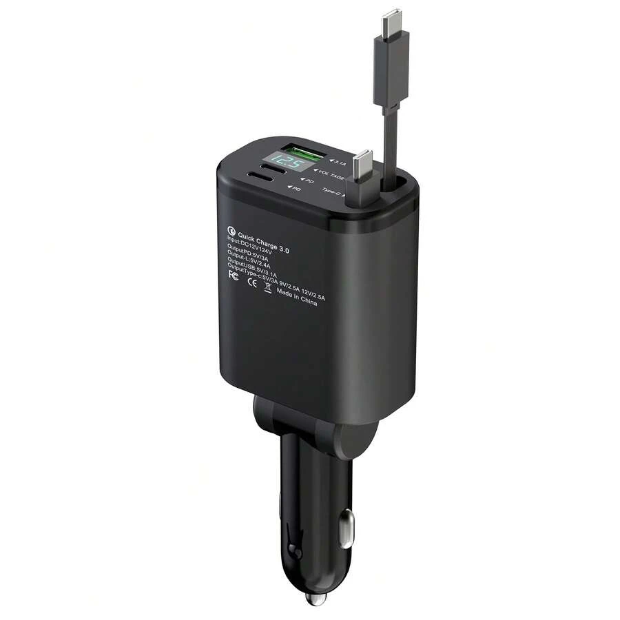 JcBlaon 66W 可伸缩车载充电器，兼容 ，双 USB-C 接口，5 合 1 快速充电，兼容 16/15/14/13/12/11