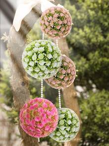 Artificial Grass Ball, Pink And White Floral Decorative Ball, Wedding Decor, PE Material, Easy To Assemble And Maintain, Outdoor Party Events, Birthday Party Decorations, Home Decor, Hotel Restaurant Living Room Bedroom Banquet Kitchen Garden Decorations, Valentine's Day Decorations, Spring And Summer Decorations - Multicolor - View 9