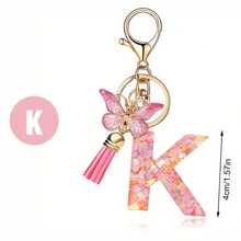 1 Piece Stylish Pink Letter A-Z Keychain Love Sequin Butterfly Tassel Key Chain Crystal Epoxy Pendant Jewelry - K - 查看 12