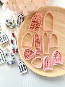2个/10个哥特式窗户形状粘土切割器，用于制作聚合物粘土首饰框架的粘土切割器，教堂窗户聚合物粘土切割器，粘土耳环切割器 - 粉色 - 查看 1