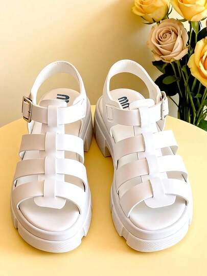 Girls' Fashion Roman Sandals, Platform High Heel Shoes, Elegant Princess Shoes, Suitable For Daily Shopping, Parties And Beach Wear