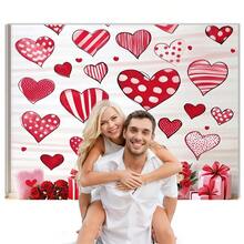 1 Tela de fondo de poliéster con tema romántico del Día de San Valentín, duradera, decoración festiva roja y blanca con globos con forma de corazón, rosas y osos de peluche, perfecta para escaparates de tiendas o ambiente de fiesta - Multicolor - Ver 5