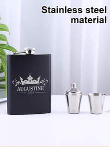 LICVIC Customized Portable Liquor Flask Set, Personalized Engraved Stainless Steel Flask, Groomsman Flask, Wine Bottle Flask Set (1 Flask + 2 Cups + 1 Strainer + 1 Gift Box), Father's Day Gift, Decorative Set, Personalized Gift For Him - Style a - View 4