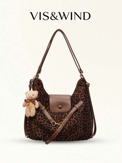 1 chiếc túi đeo vai bằng da lộn họa tiết da báo phối màu tương phản, túi hobo thời trang retro dành cho nữ, túi đeo vai hình lưỡi liềm, tay cầm phía trên, khóa kéo, trang trí dây đeo, dây đeo vai có thể điều chỉnh để đeo một hoặc hai vai, phù hợp cho sử dụng hàng ngày và đi chơi (Đã bán kèm mặt dây chuyền)