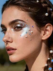 2PCS Multi Particle Facial Decoration Rhinestone, Pearl Laser Eye Tail Hair Decoration Sparkling Diamond, Fake Nail Decoration Y2k Festival Party Daily Dress Up DIY Facial Decoration Music Festival Makeup Ball Suitable Hair, Eye, Face, Body Decoration Diamond - Nhiều màu - Xem 4