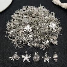 海洋系列 DIY 套件：20/50/100 个古银合金吊坠，饰有海星和海马，可用于项链和手链。 - 復古銀色 - 查看 7