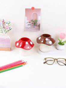 1 pieza Caja de almacenamiento con forma de hongo - Soporte para bolígrafos de escritorio para estudiantes y oficina, decoración de escritorio elegante, regalo para amigos (con pegatina) - Multicolor - Ver 3