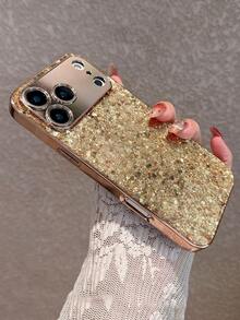 亮片奢华金色闪光手机壳适用于 16 Pro Max/16 Pro/16/16 Plus/15/15 Pro Max/15 Pro/15 Plus/11/12/13/14 Pro Max/11 Pro/11 Pro Max/12 Pro/12 Pro Max/13 Pro/13 Pro Max/14 Pro/14 Pro Max，全覆盖防摔，简约创意心形设计，适合女性，防水防震防刮 - 金色 - 查看 3
