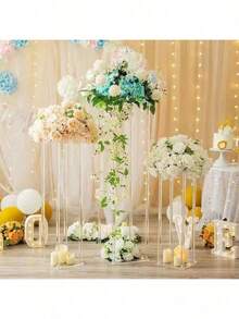 Acrylic Square Flower Stand, Transparent Column Vase Holder, Geometric Centerpiece For Wedding, Tabletop Flower Rack, Home Gathering, Wedding Party Decor, Wedding Stage Floral Display - Transparent - View 6