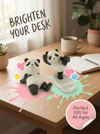 1 st gulligt pandaformat telefon- och surfplatteställ (stabil plast + metallstödstruktur för skrivbordet) - Med rolig handhållen design, passar smartphones, iPads/Nooks, svart och vitt som tillval, för skrivbord hemma/på kontoret och vid sängen, kombinerar dekorativitet och praktiskhet, perfekt som kreativ present