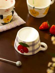 1pc Ins Style Hand-Painted Tulip Ceramic Mug With Handle, Household Breakfast Milk Oatmeal Cup, Office Water Cup, Afternoon Tea Coffee Cup, Latte Art Cup, Juice Beverage Cup, Couple Water Cup, Holiday Gift Cup For Family And Friends