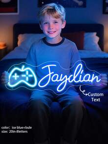 定制游戏ID霓虹灯房间装饰 - 个性化用户名霓虹灯礼物，适合男孩或女孩，圣诞装饰，儿童卧室家居装饰，心形霓虹灯，定制霓虹灯墙面装饰，生日、圣诞节礼物发光招牌，儿童派对礼品 - 款式 3 - 查看 4