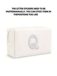 1个女士八角形化妆包，PU字母化妆包，便携式雪尼尔字母拉链化妆包，字母贴片PU皮革防水旅行洗漱包，字母组合化妆包（A~Z），拉链洗漱收纳包，沙滩包，度假收纳包，旅行必备收纳包，耐用便携式化妆包，行李整理包，母亲节礼物，时尚耐用 - 白色+珍珠字母 A-Z - 查看 30